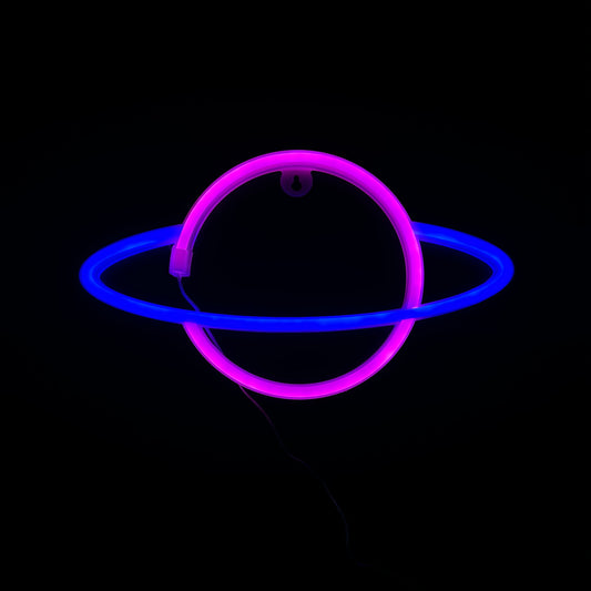 Neon Lamp - Planeet Roze / Blauw - Incl. 3 Batterijen - 17 x 30 cm