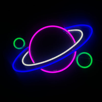 Neon Lamp - Planeet - Incl. Ophanghaakjes - Neon Sign - 28 x 41 cm