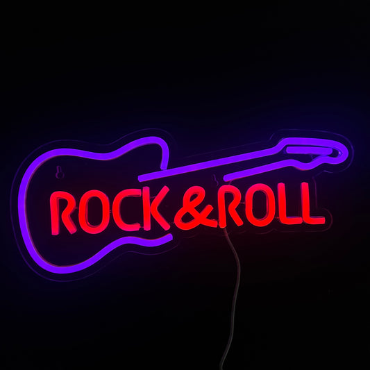 Neon Lamp - Rock & Roll Paars / Rood - Incl. Ophanghaakjes - Neon Sign - 16 x 41 cm