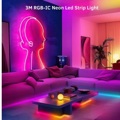 Smart Neon LED Strip – 3 Meter – RGBIC – 16 Miljoen Kleuren - Voor Binnen & Buiten - App & Afstandsbediening – Incl. Bevestigingsmateriaal