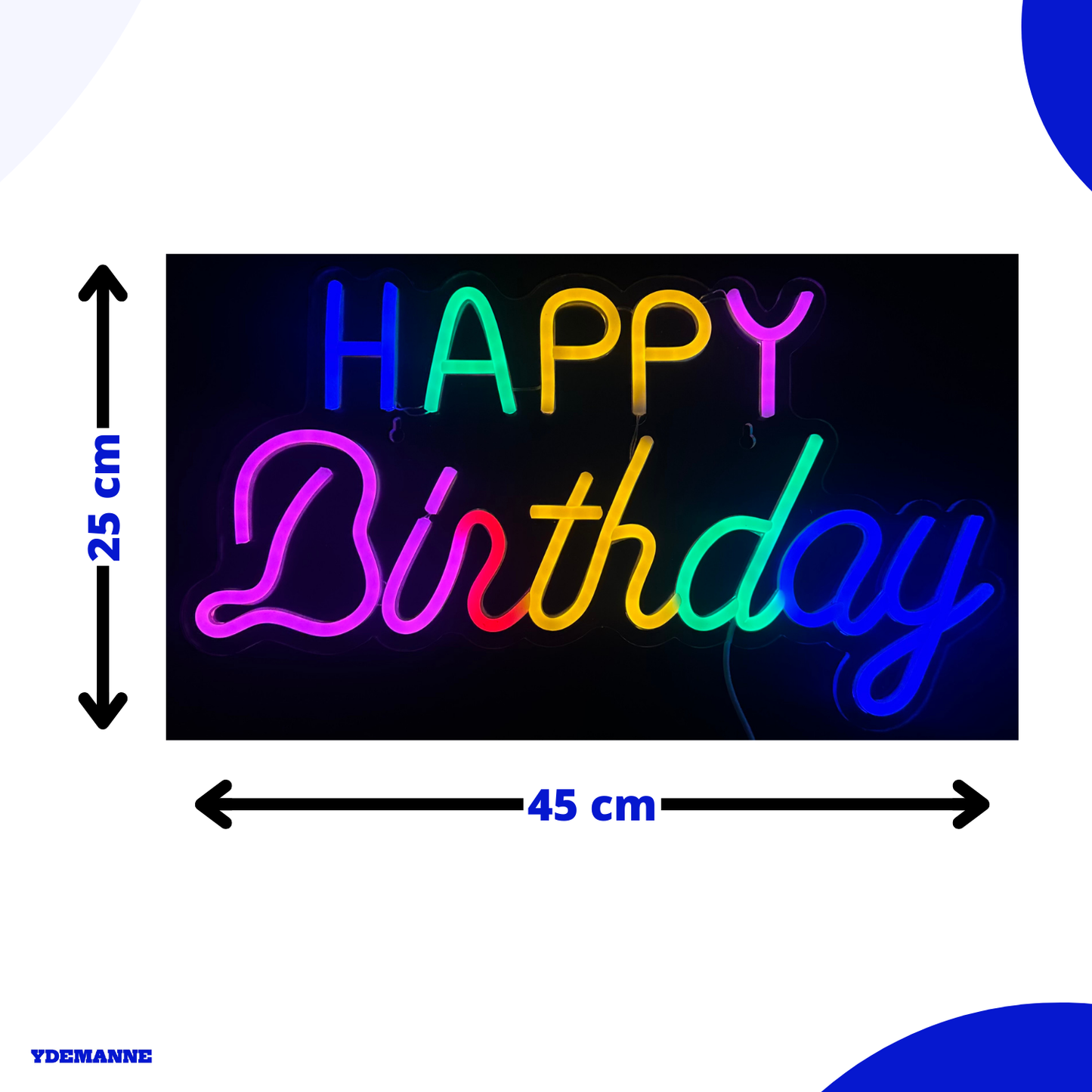 Neon Lamp - Happy Birthday Gekleurd - Incl. Ophanghaakjes - Neon Sign - 25 x 45 cm