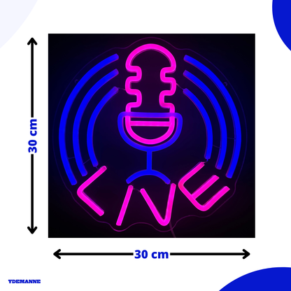 Neon Lamp - Microfoon Live - Incl. Ophanghaakjes - Neon Sign - 30 x 30 cm