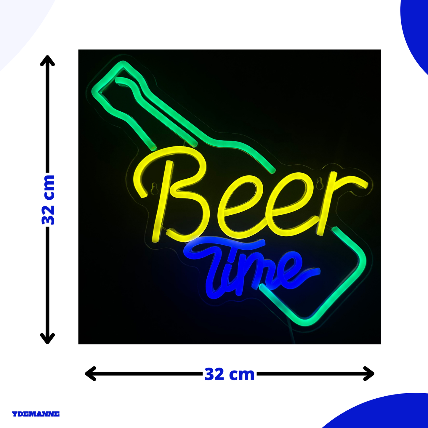 Neon Lamp - BeerTime - Bier - Incl. Ophanghaakjes - Neon Sign - 32 x 32 cm