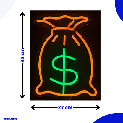 Neon Lamp - Geldzak - Dollar - Incl. Ophanghaakjes - Neon Sign - 35 x 27 cm