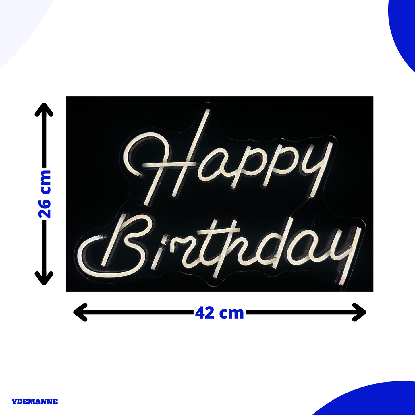 Neon Lamp - Happy Birthday Warm Wit - Incl. Ophanghaakjes - Neon Sign - 26 x 42 cm