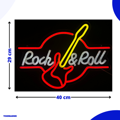 Neon Lamp - Rock & Roll Rood / Geel - Incl. Ophanghaakjes - Neon Sign - 29 x 40 cm