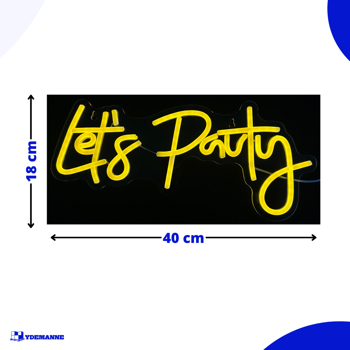 Neon Lamp - Let's Party Geel - Incl. Ophanghaakjes - Neon Sign - Neon Verlichting - 18 x 40 cm