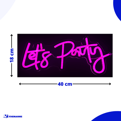 Neon Lamp - Let's Party Roze - Incl. Ophanghaakjes - Neon Sign - Neon Verlichting - 18 x 40 cm