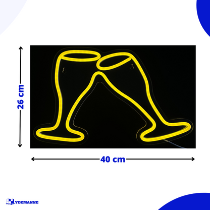 Neon Lamp - Champagneglazen Proost - Incl. Ophanghaakjes - Neon Sign - 26 x 40 cm