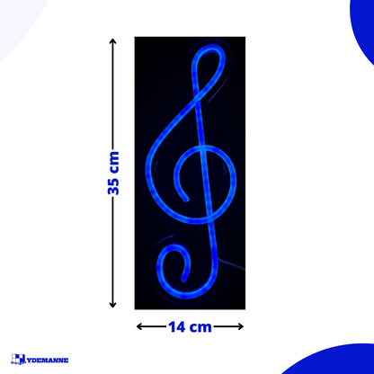 Neon Lamp - Muzieknoot Blauw - Incl. Ophanghaakjes - Neon Sign - 35 x 14 cm