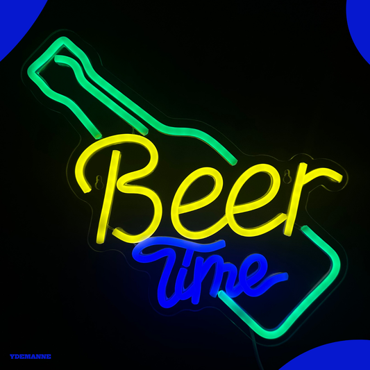 Neon Lamp - BeerTime - Bier - Incl. Ophanghaakjes - Neon Sign - 32 x 32 cm