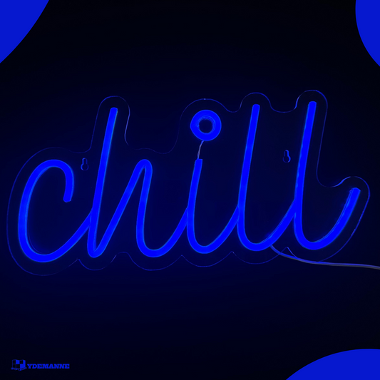 Neon Lamp - Chill Blauw - Incl. Ophanghaakjes - Neon Sign - Neon Verlichting - 19,5 x 40 cm