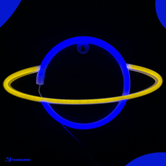 Neon Lamp - Planeet Blauw / Geel - Incl. 3 Batterijen - 17 x 30 cm