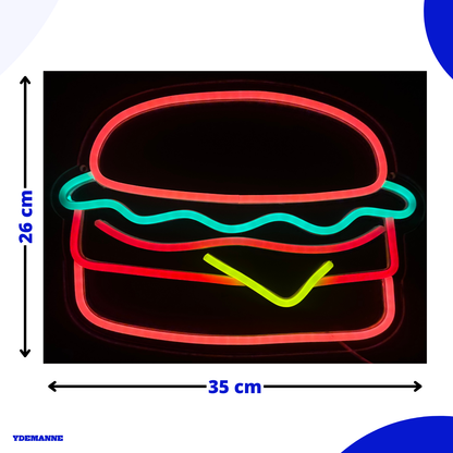 Neon Lamp - Hamburger - Incl. Ophanghaakjes - Neon Sign - 31 x 31 cm