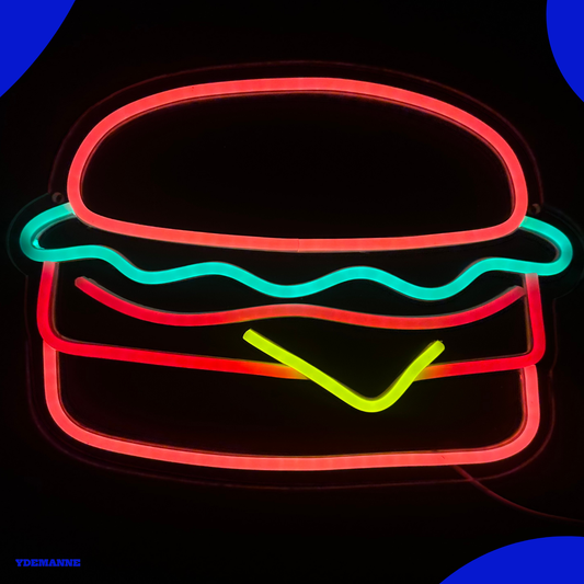 Neon Lamp - Hamburger - Incl. Ophanghaakjes - Neon Sign - 31 x 31 cm