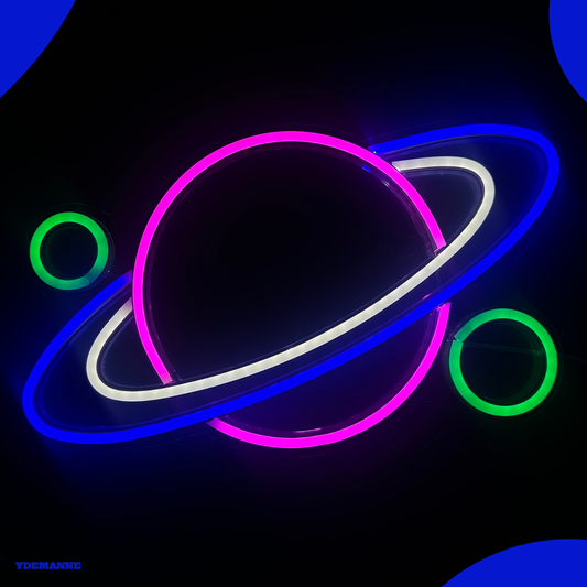 Neon Lamp - Planeet - Incl. Ophanghaakjes - Neon Sign - 28 x 41 cm