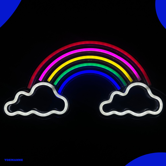 Neon Lamp - Wolkjes Regenboog - Incl. Ophanghaakjes - Neon Sign - 21 x 40 cm