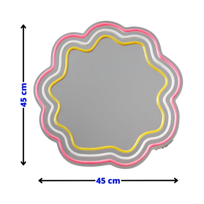 Neon Lamp Decoratie Spiegel – Flowers – 45 x 45 - Dimbaar -  Incl. Ophangmateriaal