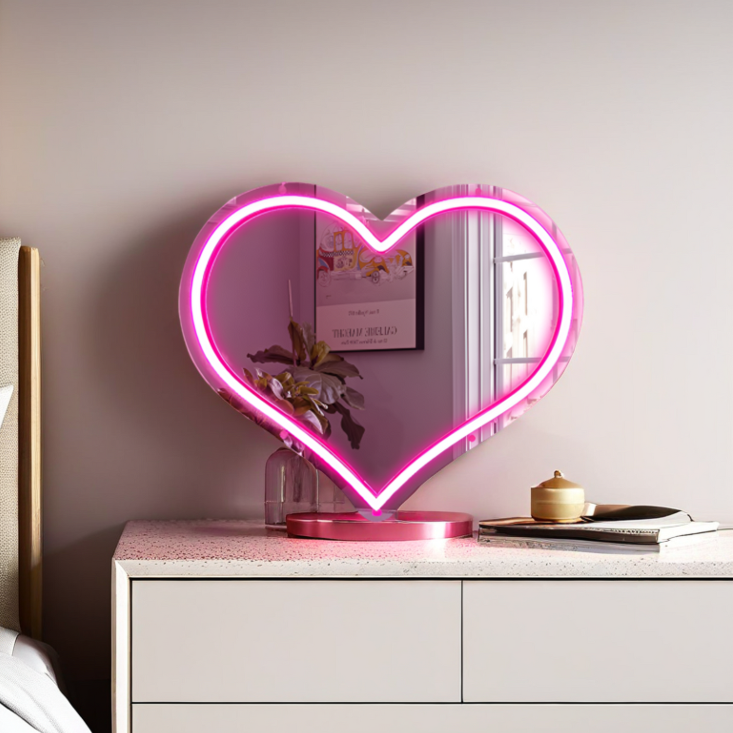 Neon Lamp Decoratie Spiegel – Hart – 45 x 45 - Dimbaar -  Incl. Ophangmateriaal