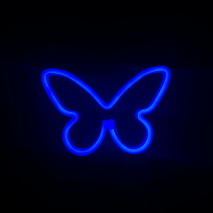 Neon Lamp - Vlinder Blauw - Incl. 3 Batterijen - 16 x 23 cm