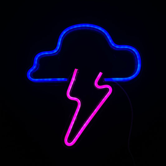 Neon Lamp - Wolk Bliksem Blauw / Roze - Incl. Ophanghaakjes - Neon Sign - 33 x 31 cm