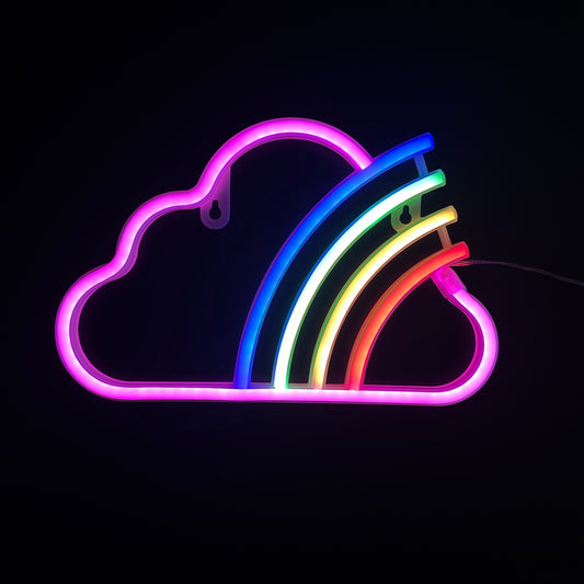 Neon Lamp - Wolk Roze Regenboog - Incl. 3 Batterijen - 26 x 30 cm