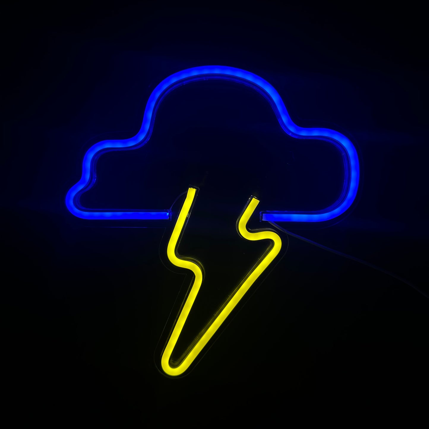 Neon Lamp - Wolk Bliksem Blauw / Geel - Incl. Ophanghaakjes - Neon Sign - 33 x 31 cm