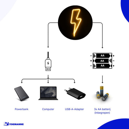 Neon Lamp - Bliksem Warm Wit - Incl. 3 Batterijen - 34 x 13 cm