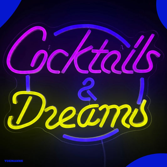 Neon Lamp - Cocktails & Dreams - Incl. Ophanghaakjes - Neon Sign - 31 x 40 cm