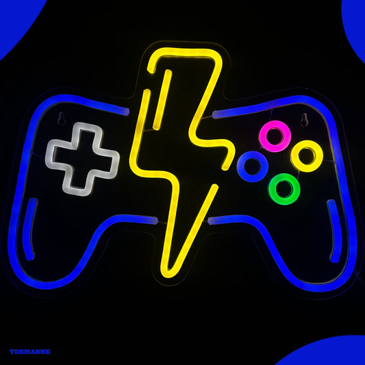 Neon Lamp - Game Controller - Bliksem - Dimbaar - Incl. Ophanghaakjes - Neon Sign - 27 x 38 cm