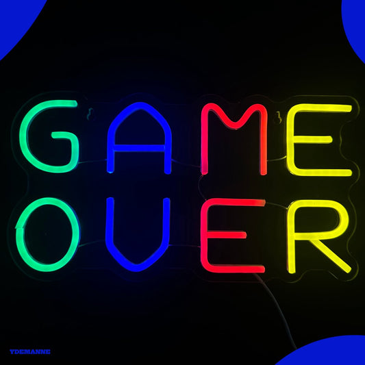 Neon Lamp - Game Over - Dimbaar - Incl. Ophanghaakjes - Neon Sign - 21,5 x 40 cm